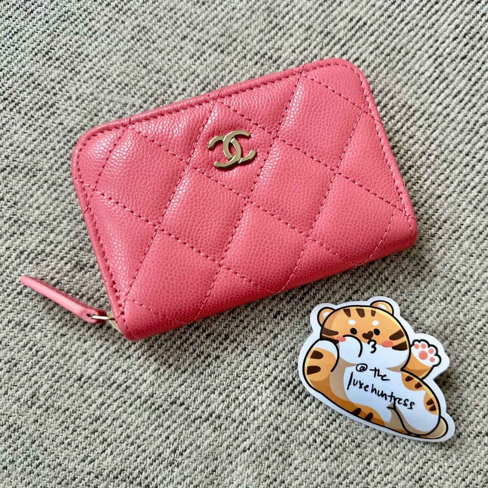 💞NIB CHANEL Compact Zippy Wallet Pink Caviar Card Coin Wallet Purse 24P💞